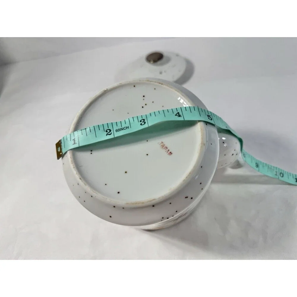 Vintage Speckled Ceramic Teapot Bamboo Handle Hand Painted Flowers Japan